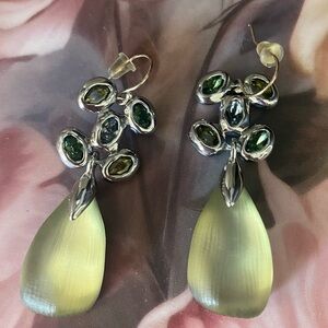 Alexis Bittar Elegant Silver and Green Drop Earrings